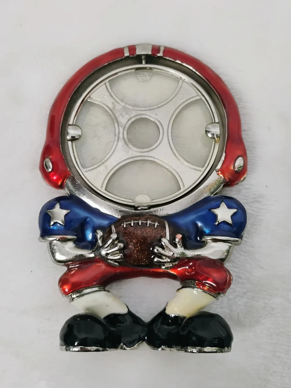 Vtg Novelty Metal Football Player Desktop Picture Face‎ Frame Red Blue Unique H